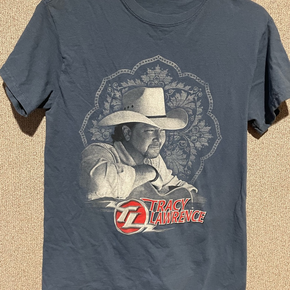 Tracy Lawrence Country Music Tour Graphic T-Shirt Blue Small Short Sleeve Tee